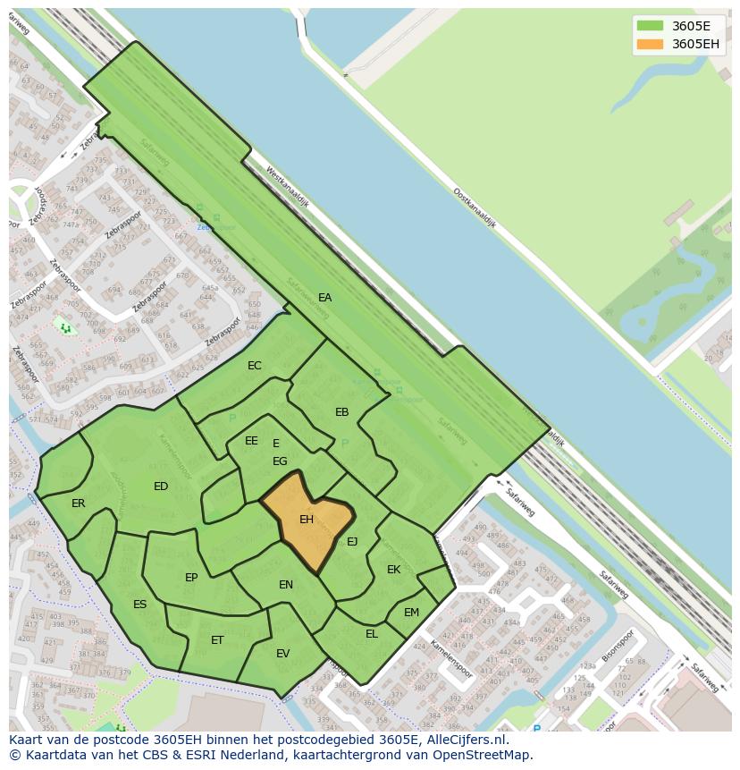 Afbeelding van het postcodegebied 3605 EH op de kaart.