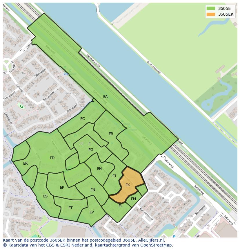 Afbeelding van het postcodegebied 3605 EK op de kaart.