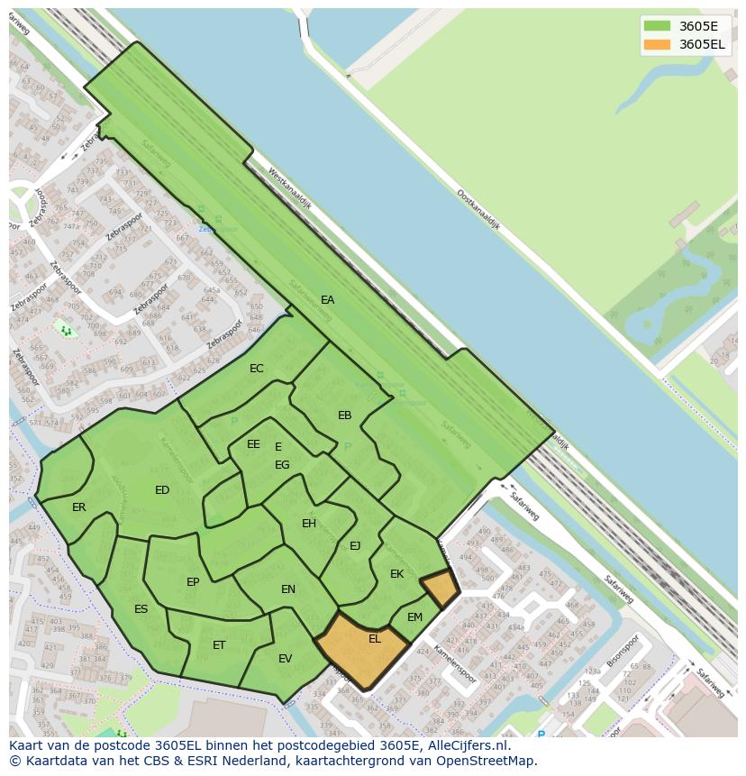 Afbeelding van het postcodegebied 3605 EL op de kaart.