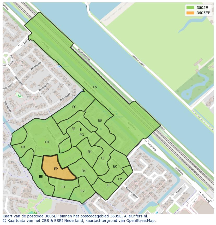 Afbeelding van het postcodegebied 3605 EP op de kaart.