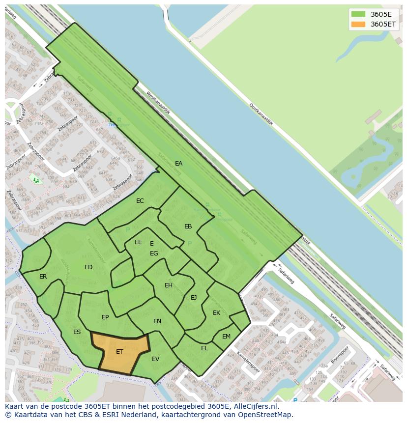 Afbeelding van het postcodegebied 3605 ET op de kaart.