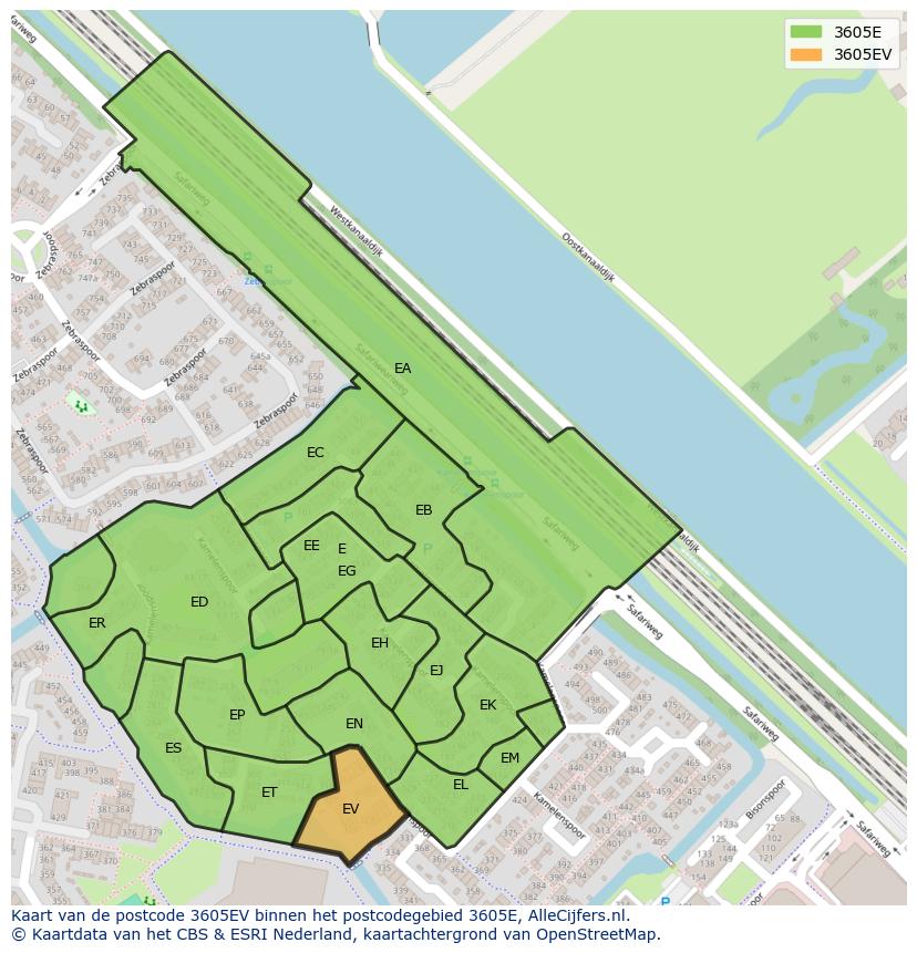 Afbeelding van het postcodegebied 3605 EV op de kaart.