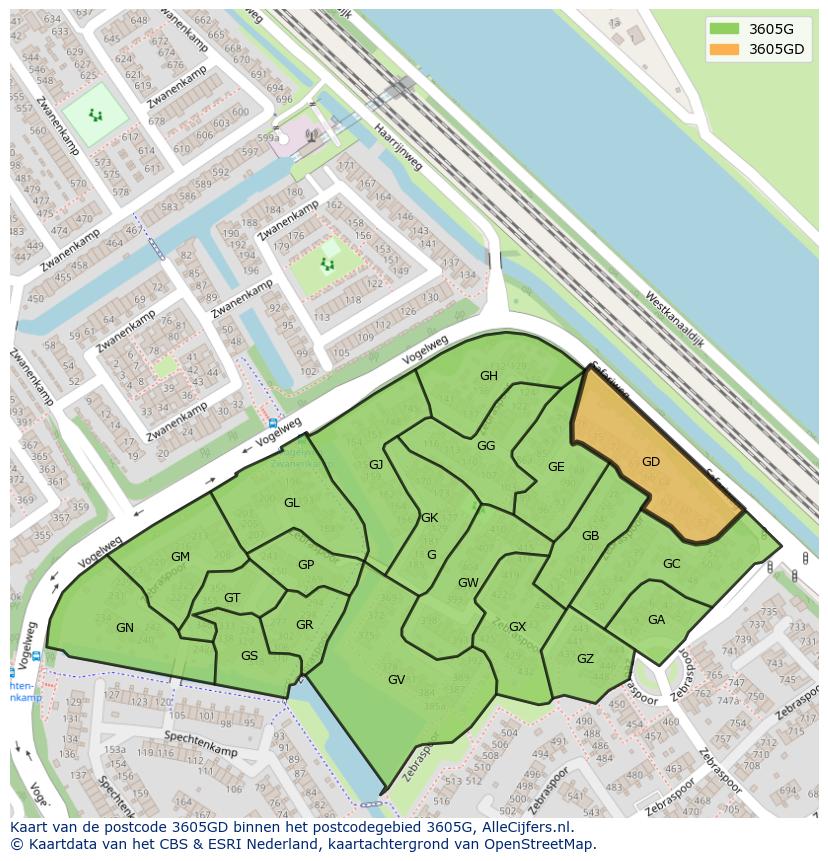 Afbeelding van het postcodegebied 3605 GD op de kaart.