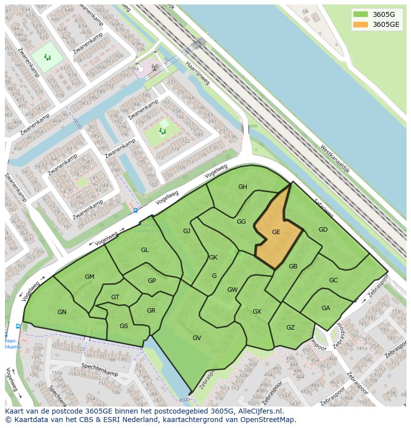 Afbeelding van het postcodegebied 3605 GE op de kaart.