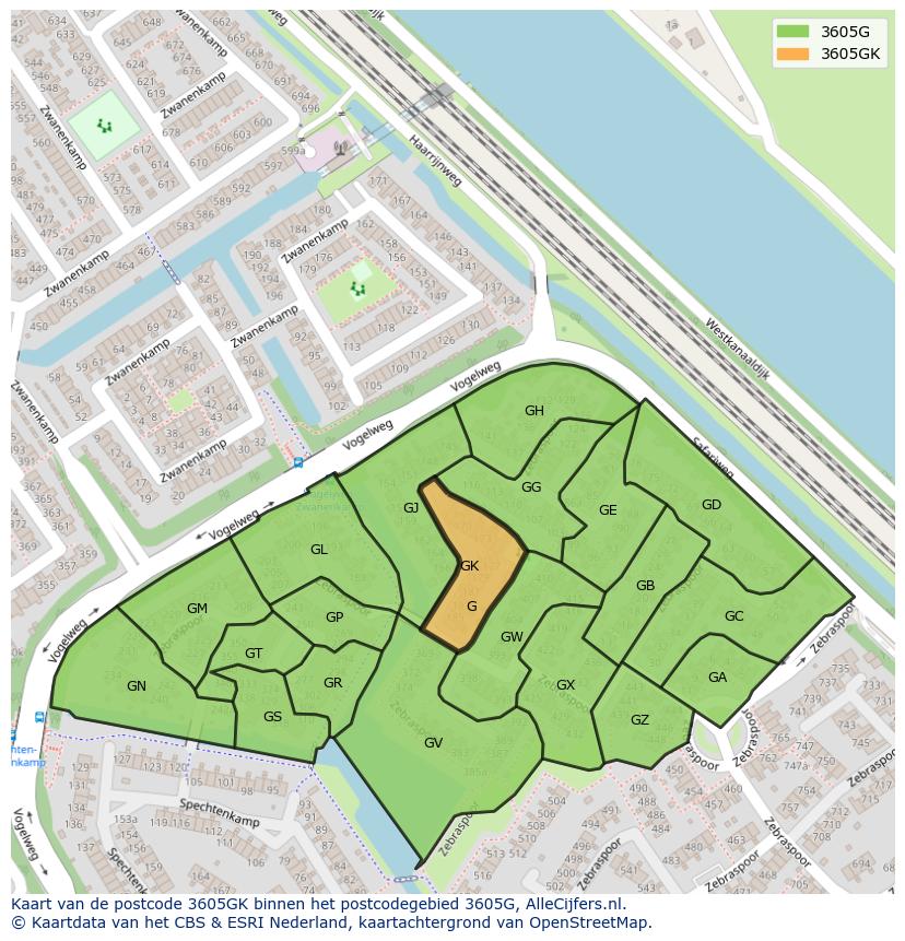 Afbeelding van het postcodegebied 3605 GK op de kaart.