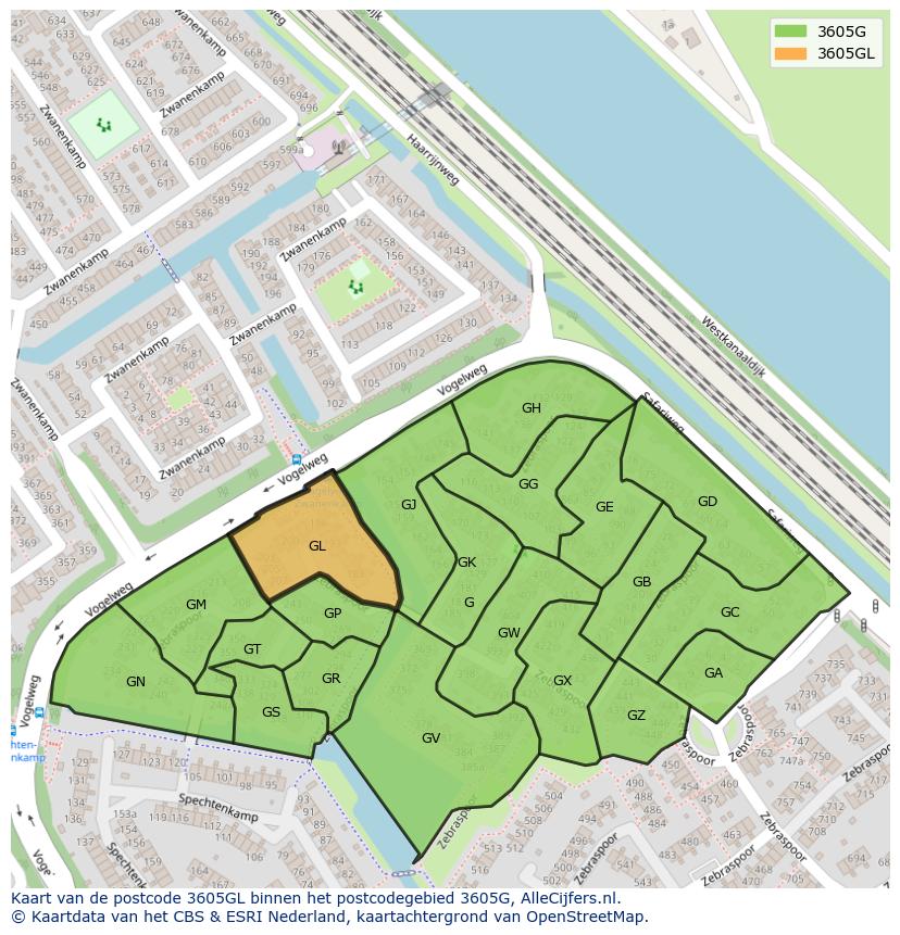 Afbeelding van het postcodegebied 3605 GL op de kaart.