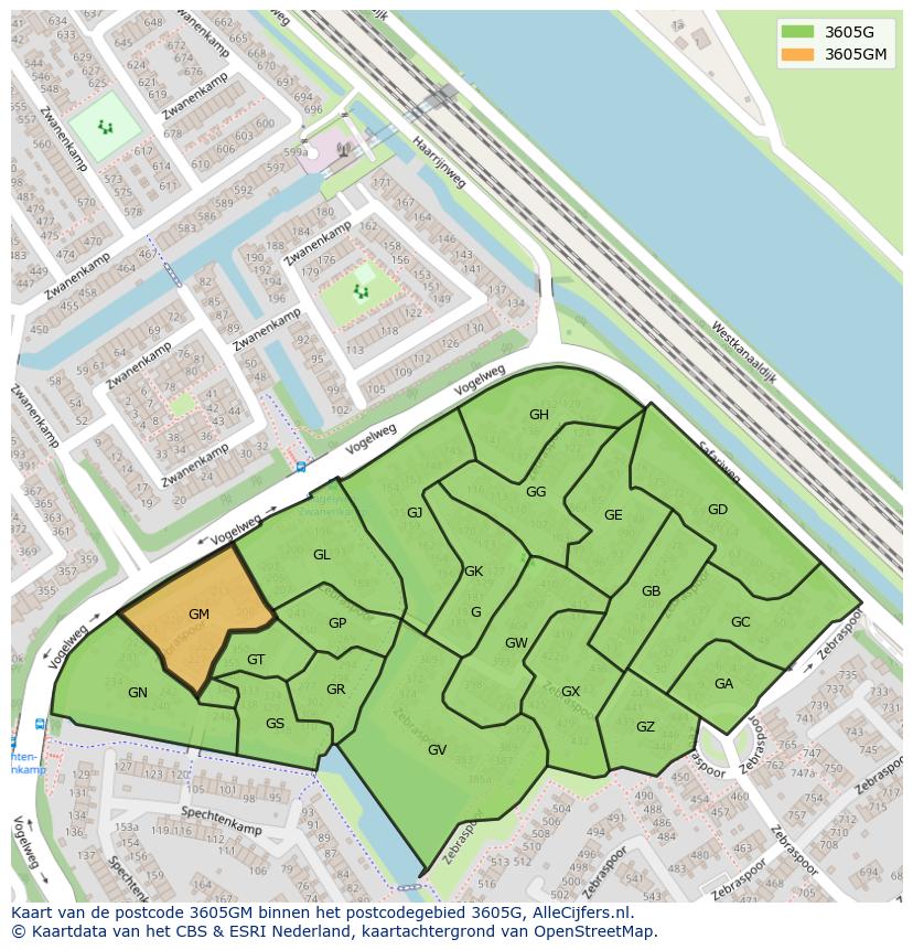 Afbeelding van het postcodegebied 3605 GM op de kaart.