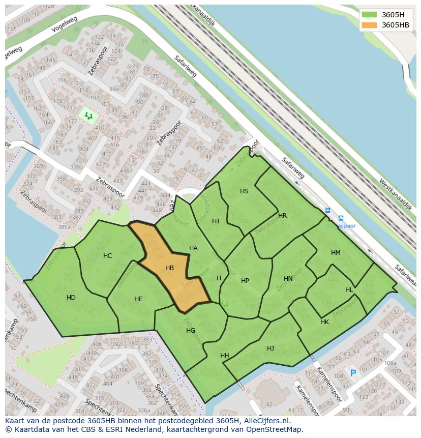 Afbeelding van het postcodegebied 3605 HB op de kaart.