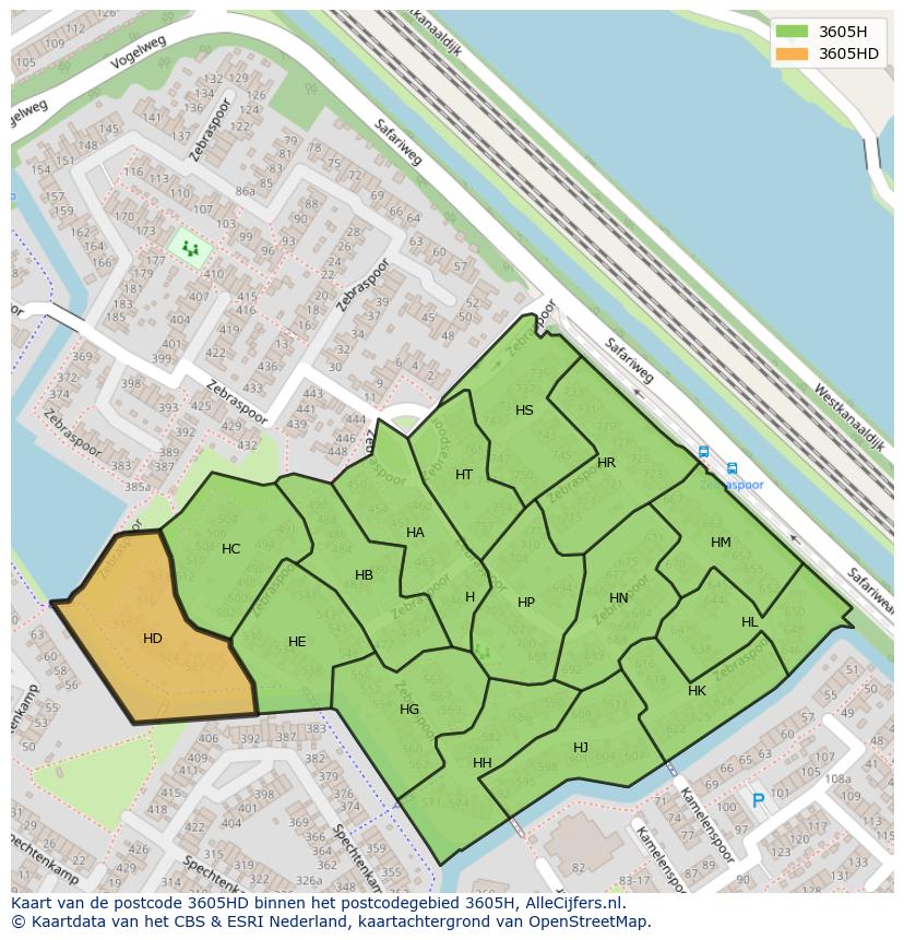 Afbeelding van het postcodegebied 3605 HD op de kaart.