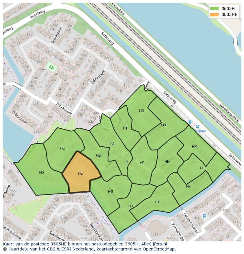 Afbeelding van het postcodegebied 3605 HE op de kaart.