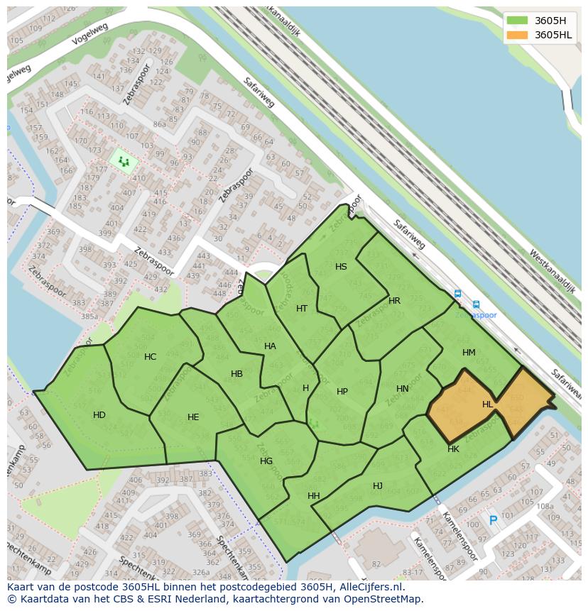 Afbeelding van het postcodegebied 3605 HL op de kaart.