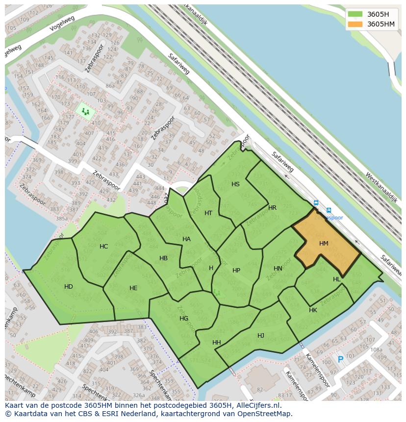 Afbeelding van het postcodegebied 3605 HM op de kaart.