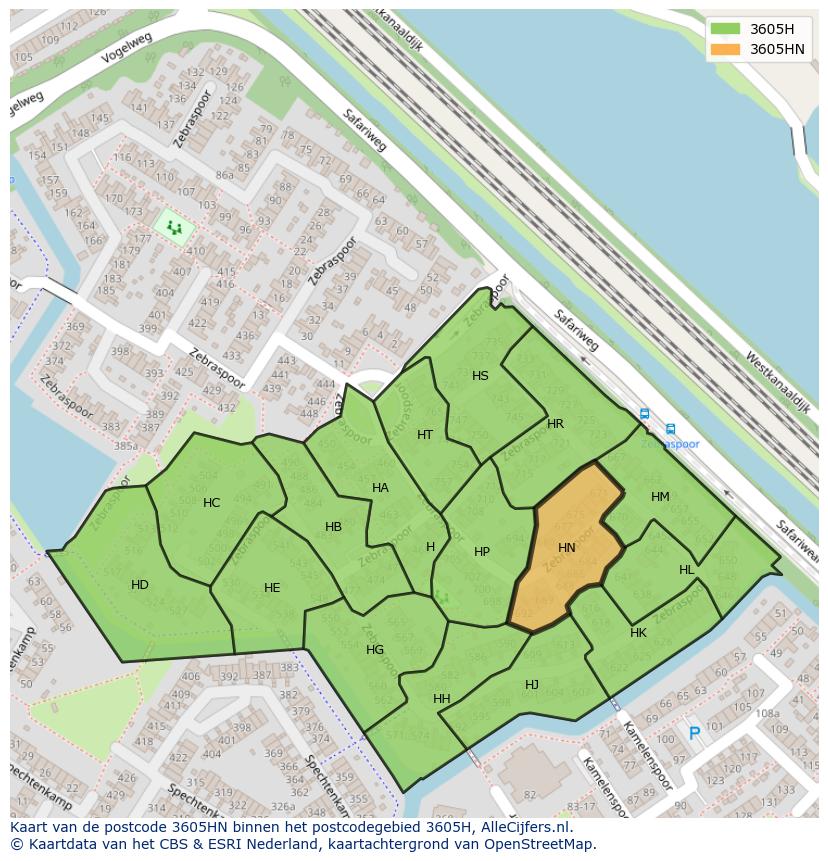 Afbeelding van het postcodegebied 3605 HN op de kaart.