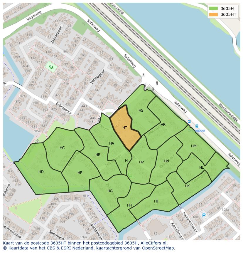 Afbeelding van het postcodegebied 3605 HT op de kaart.