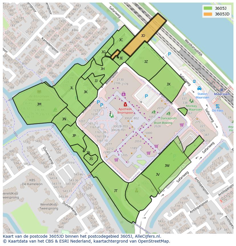 Afbeelding van het postcodegebied 3605 JD op de kaart.