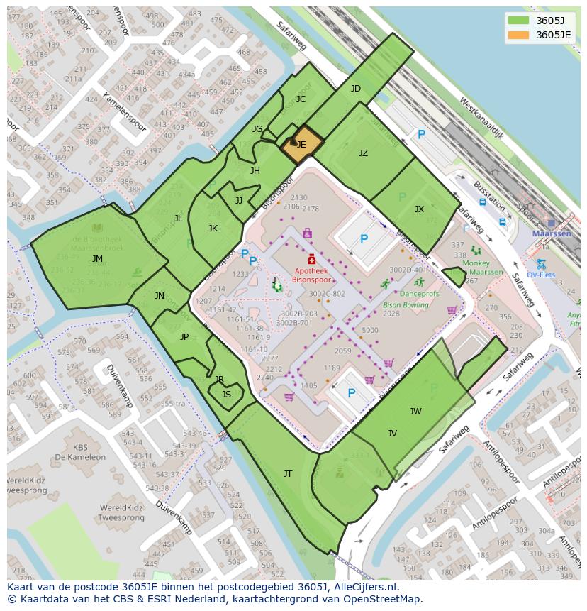 Afbeelding van het postcodegebied 3605 JE op de kaart.