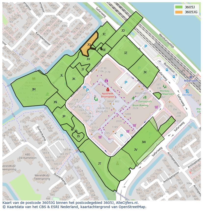 Afbeelding van het postcodegebied 3605 JG op de kaart.