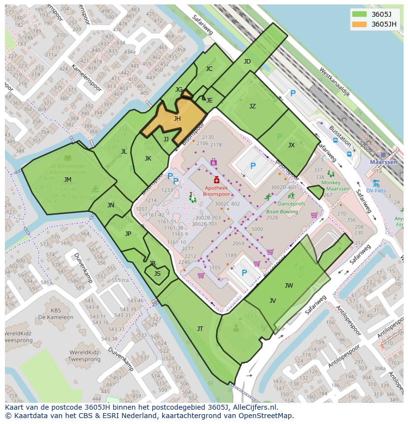 Afbeelding van het postcodegebied 3605 JH op de kaart.