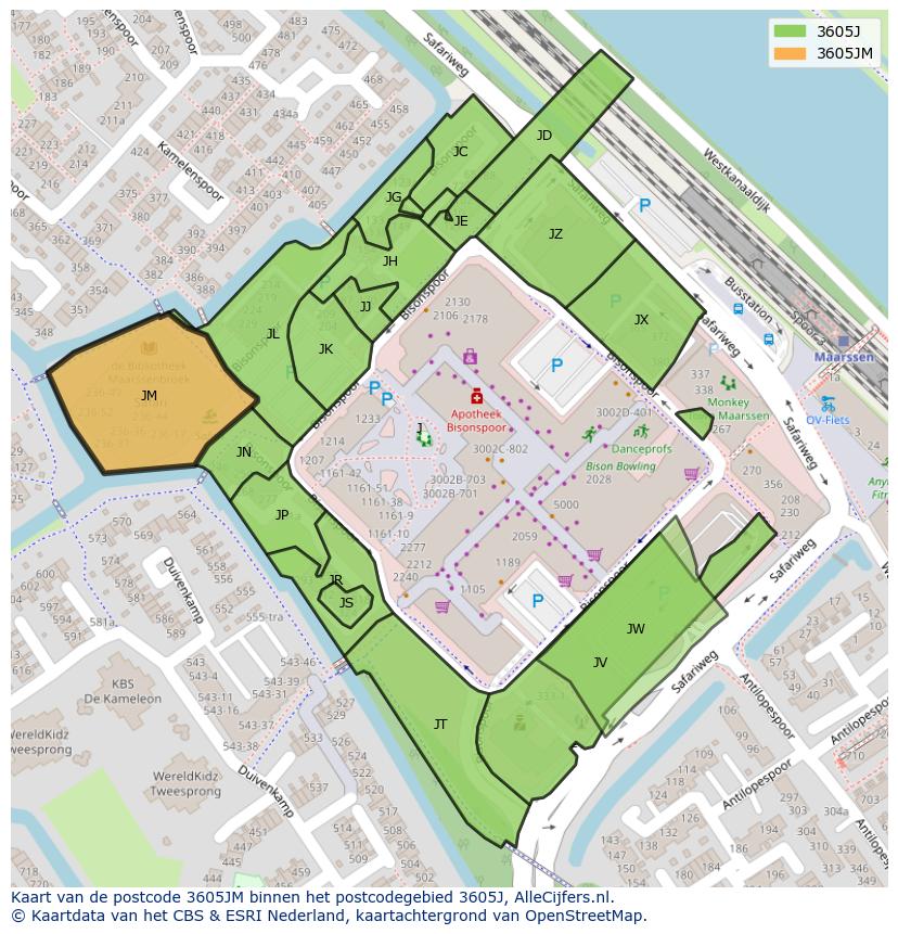 Afbeelding van het postcodegebied 3605 JM op de kaart.