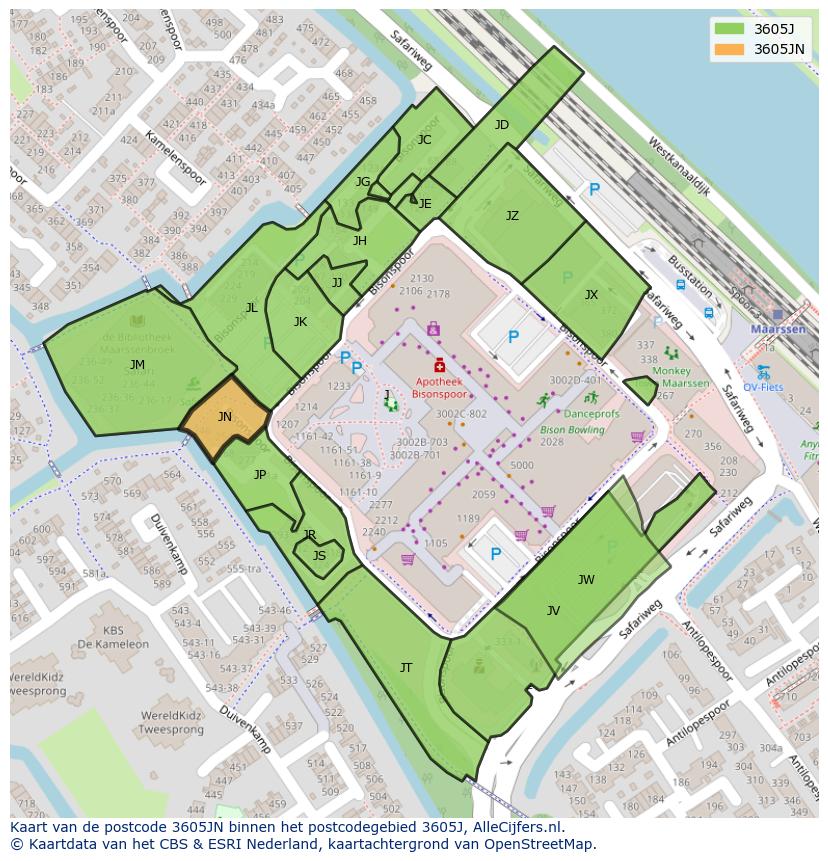 Afbeelding van het postcodegebied 3605 JN op de kaart.