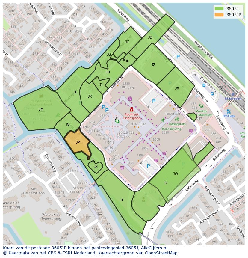 Afbeelding van het postcodegebied 3605 JP op de kaart.