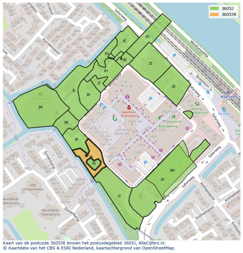 Afbeelding van het postcodegebied 3605 JR op de kaart.