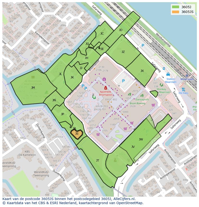 Afbeelding van het postcodegebied 3605 JS op de kaart.