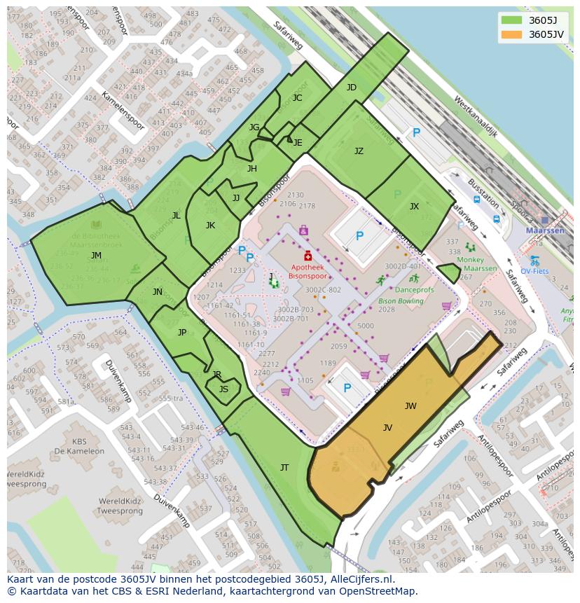 Afbeelding van het postcodegebied 3605 JV op de kaart.