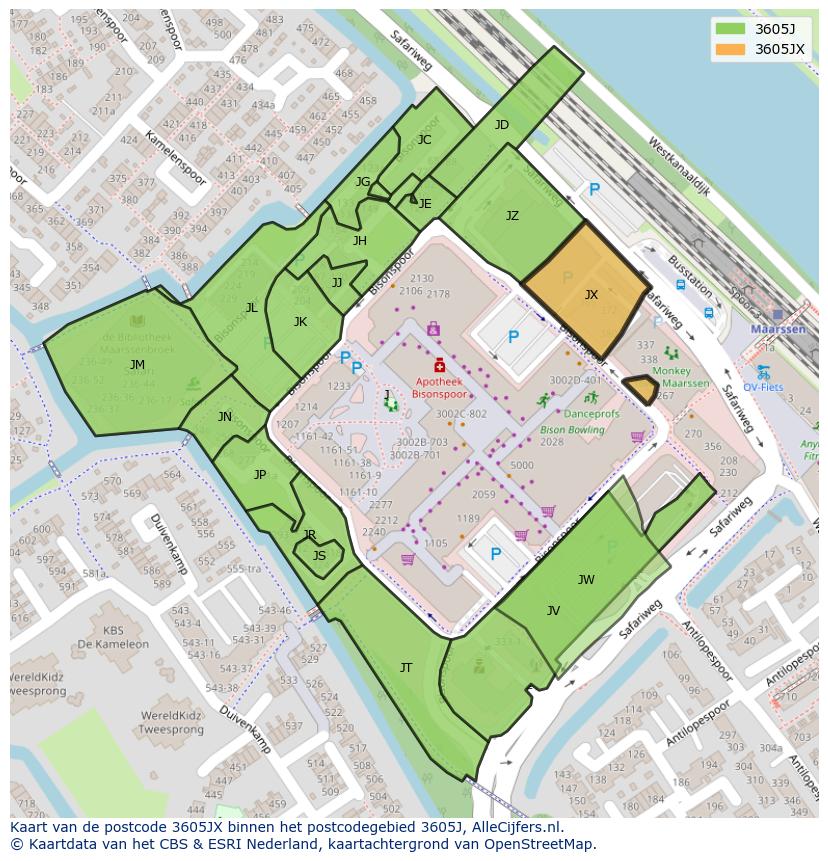 Afbeelding van het postcodegebied 3605 JX op de kaart.