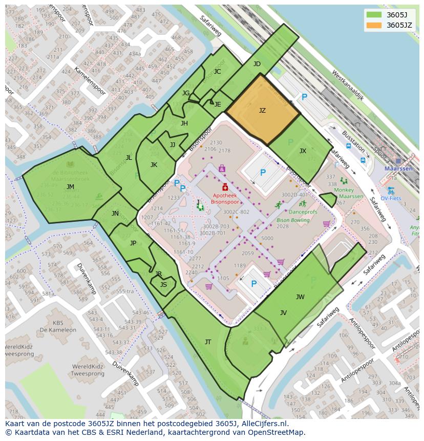 Afbeelding van het postcodegebied 3605 JZ op de kaart.