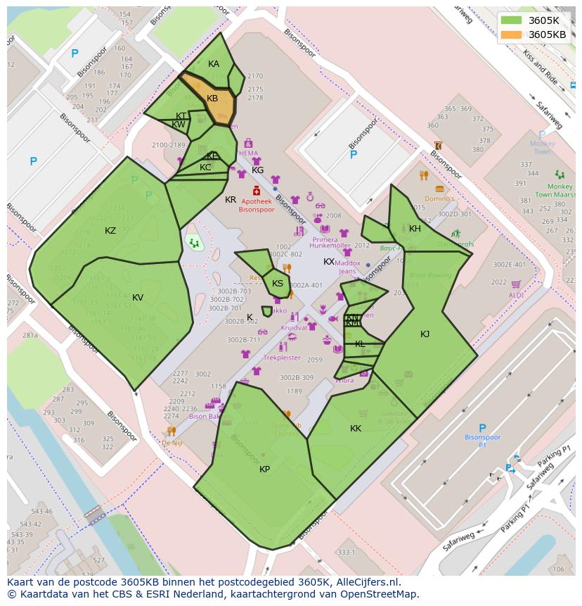 Afbeelding van het postcodegebied 3605 KB op de kaart.