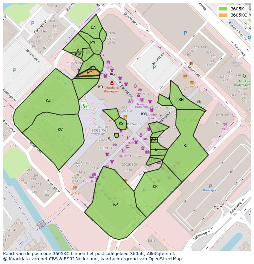 Afbeelding van het postcodegebied 3605 KC op de kaart.