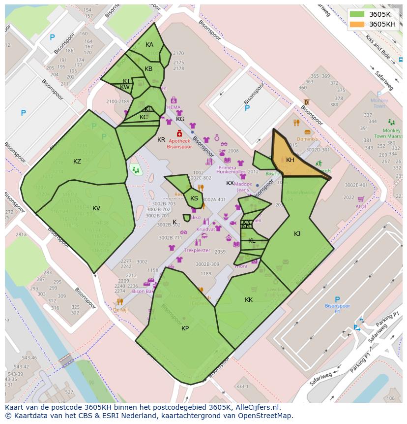 Afbeelding van het postcodegebied 3605 KH op de kaart.