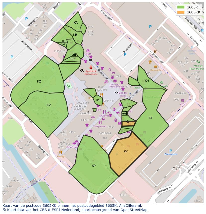 Afbeelding van het postcodegebied 3605 KK op de kaart.
