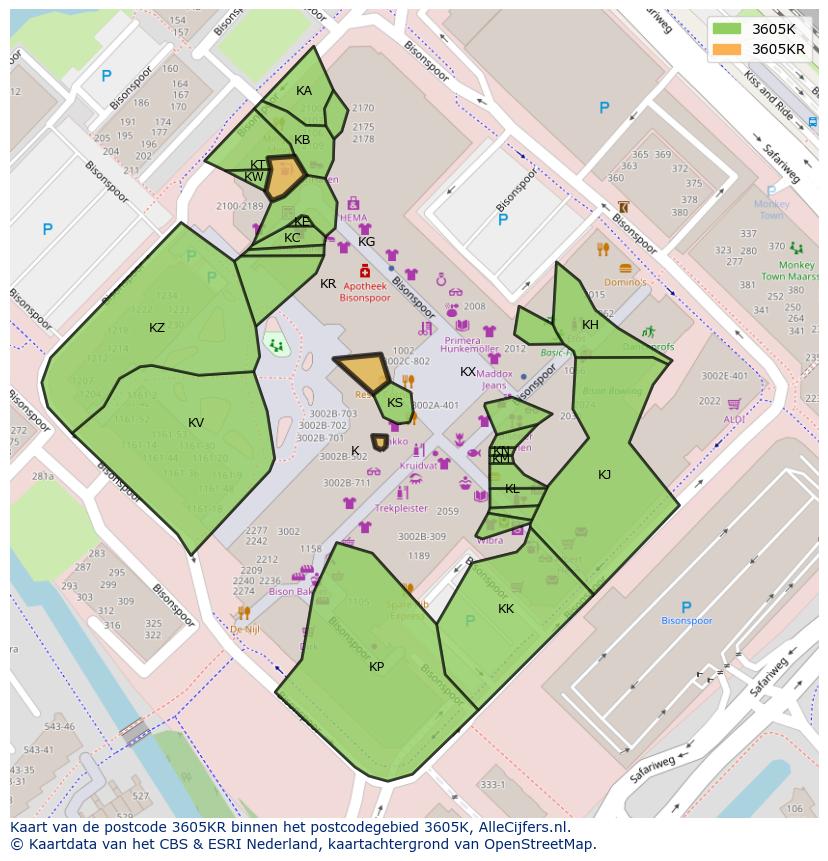 Afbeelding van het postcodegebied 3605 KR op de kaart.