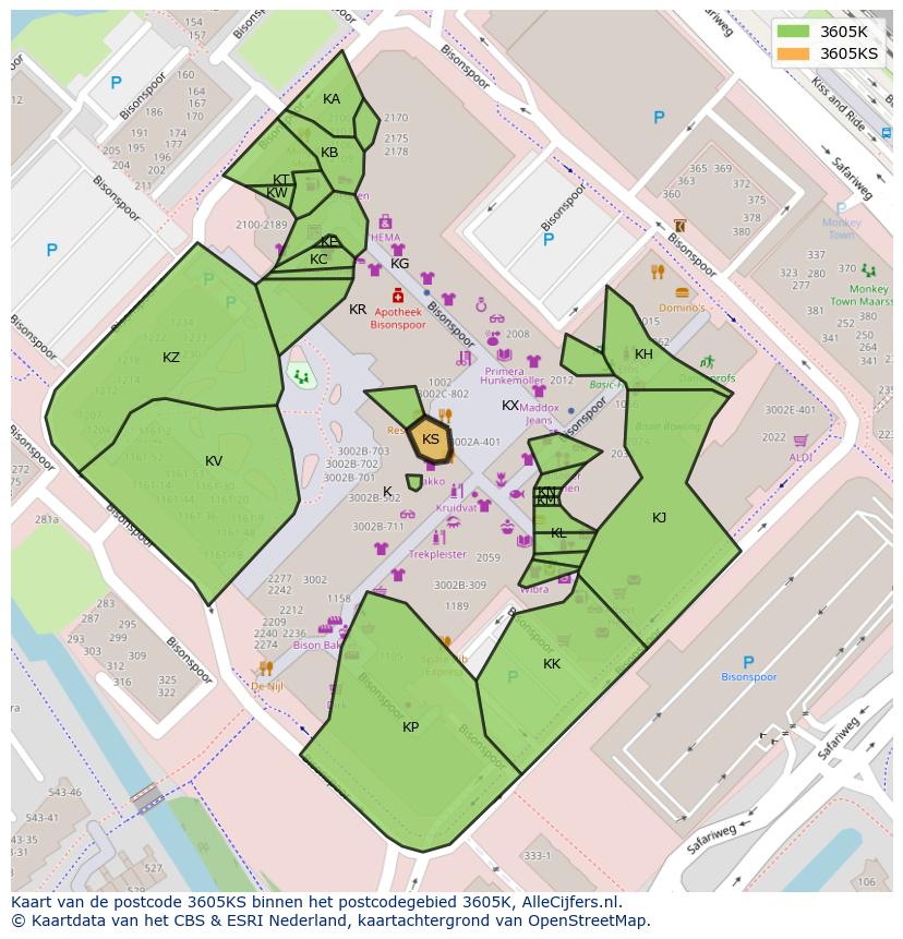 Afbeelding van het postcodegebied 3605 KS op de kaart.