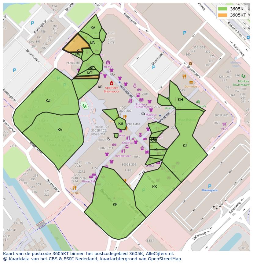 Afbeelding van het postcodegebied 3605 KT op de kaart.