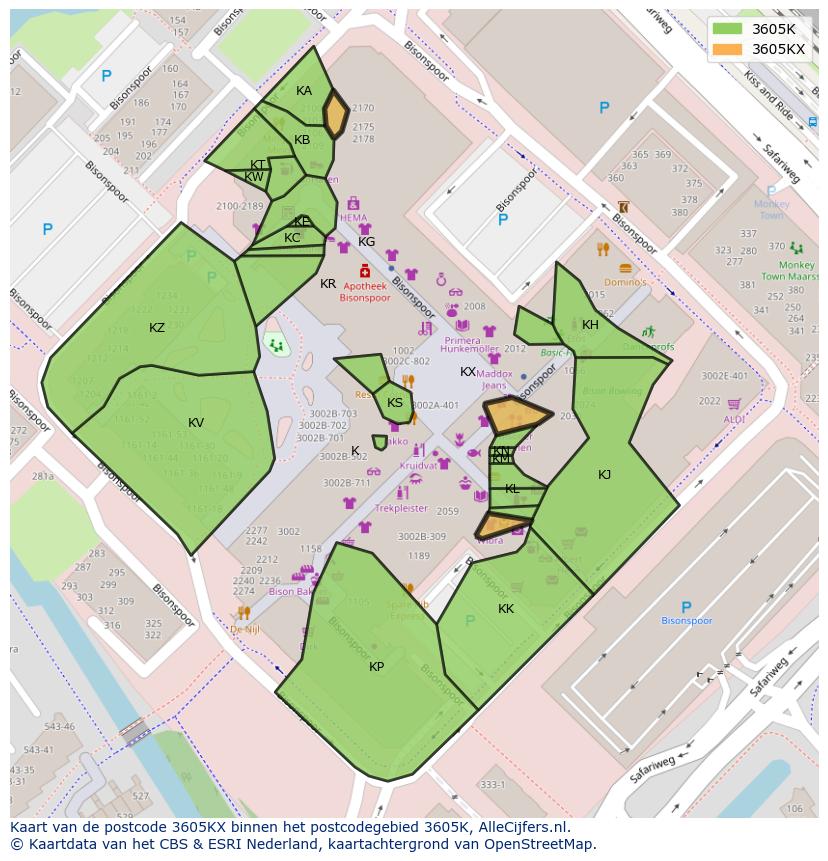 Afbeelding van het postcodegebied 3605 KX op de kaart.