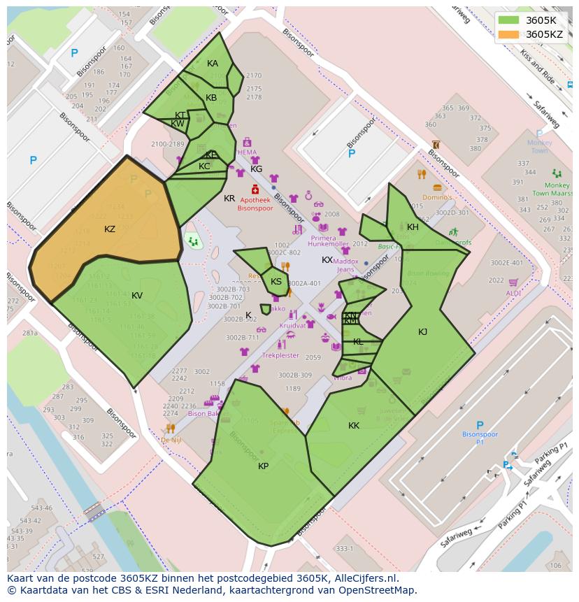 Afbeelding van het postcodegebied 3605 KZ op de kaart.