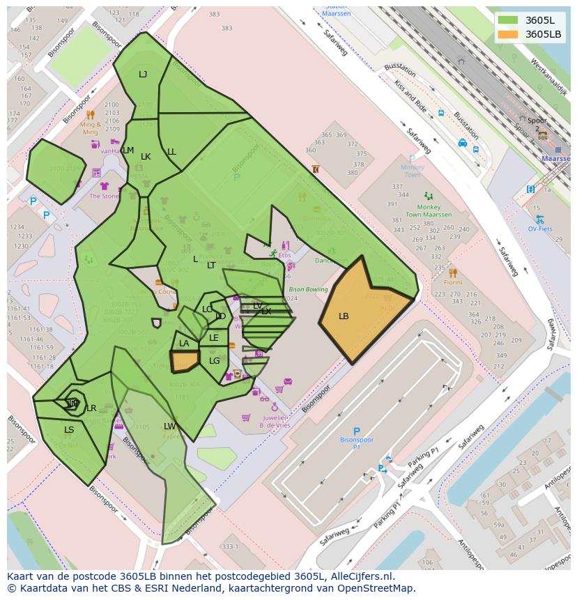 Afbeelding van het postcodegebied 3605 LB op de kaart.
