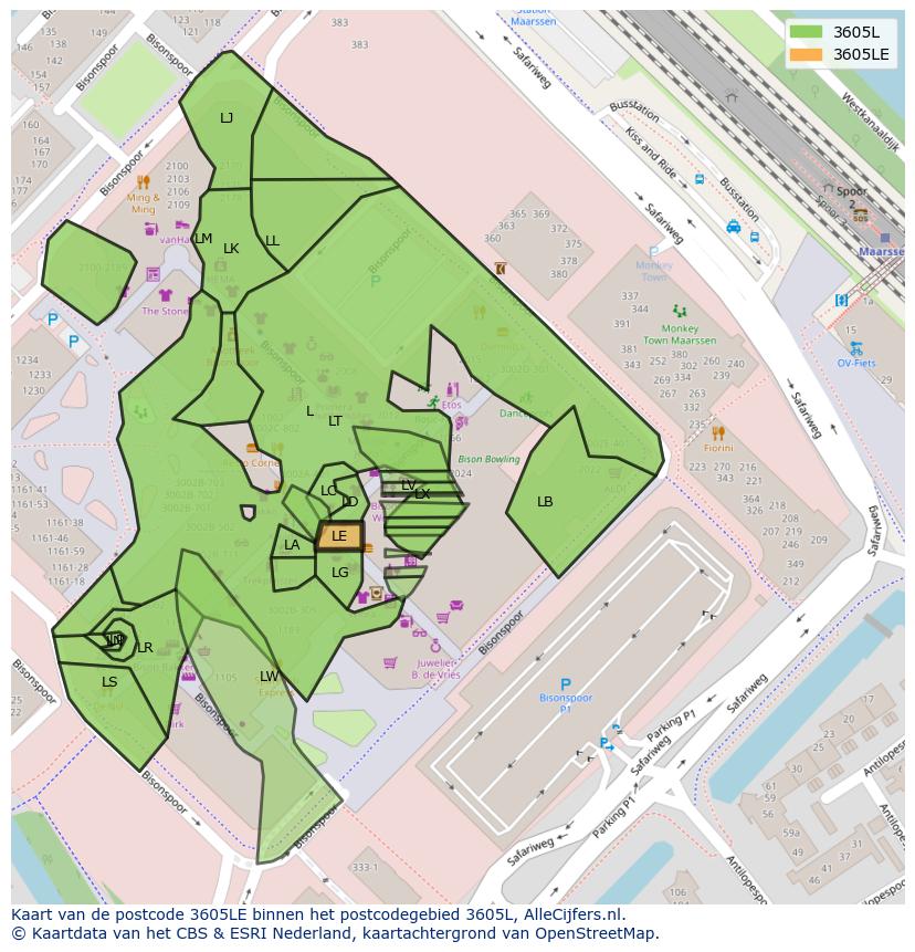 Afbeelding van het postcodegebied 3605 LE op de kaart.