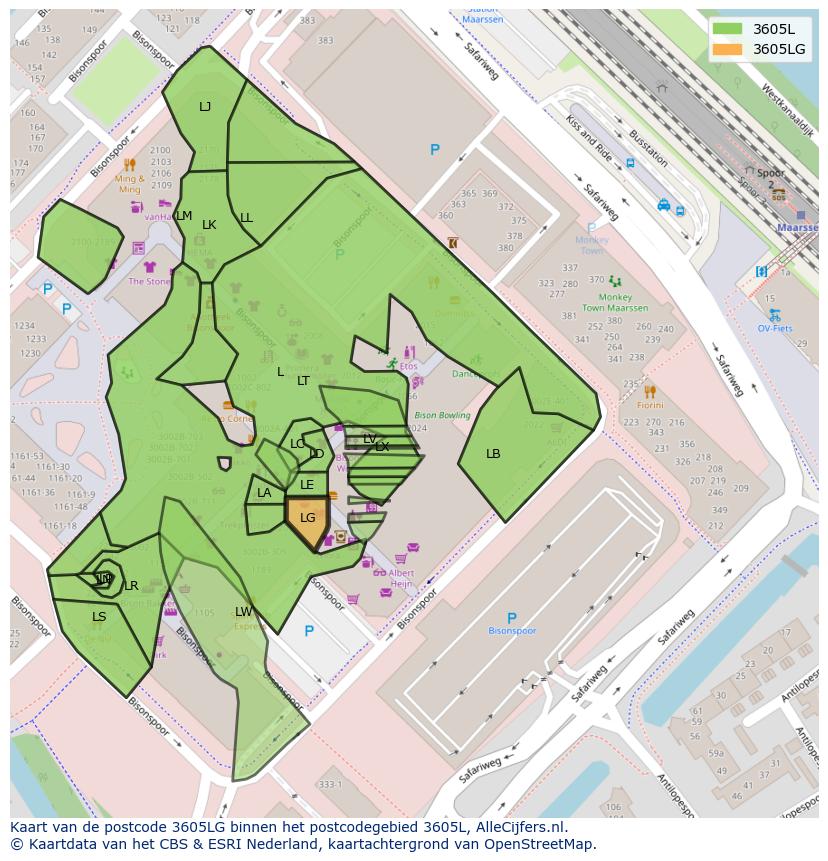 Afbeelding van het postcodegebied 3605 LG op de kaart.