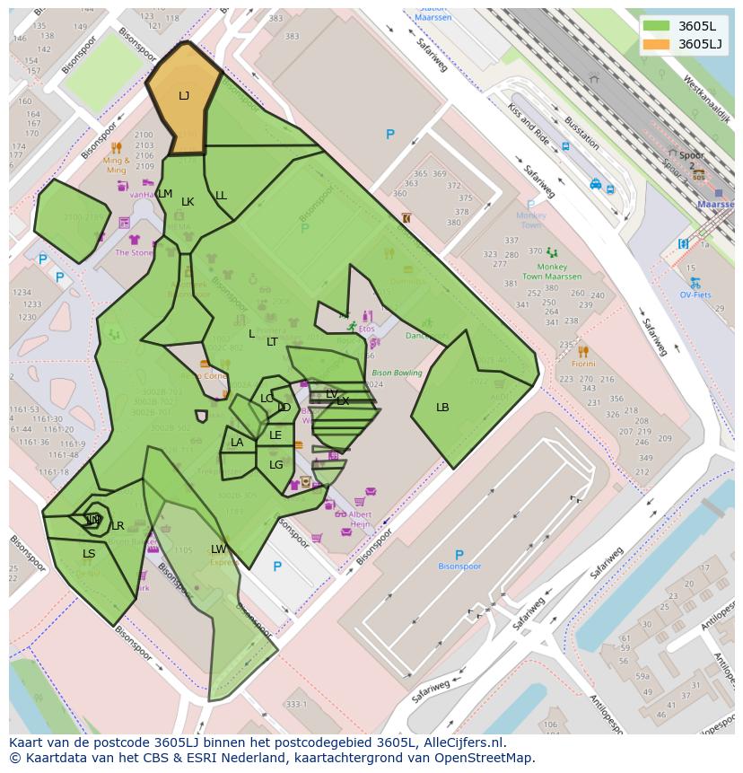 Afbeelding van het postcodegebied 3605 LJ op de kaart.