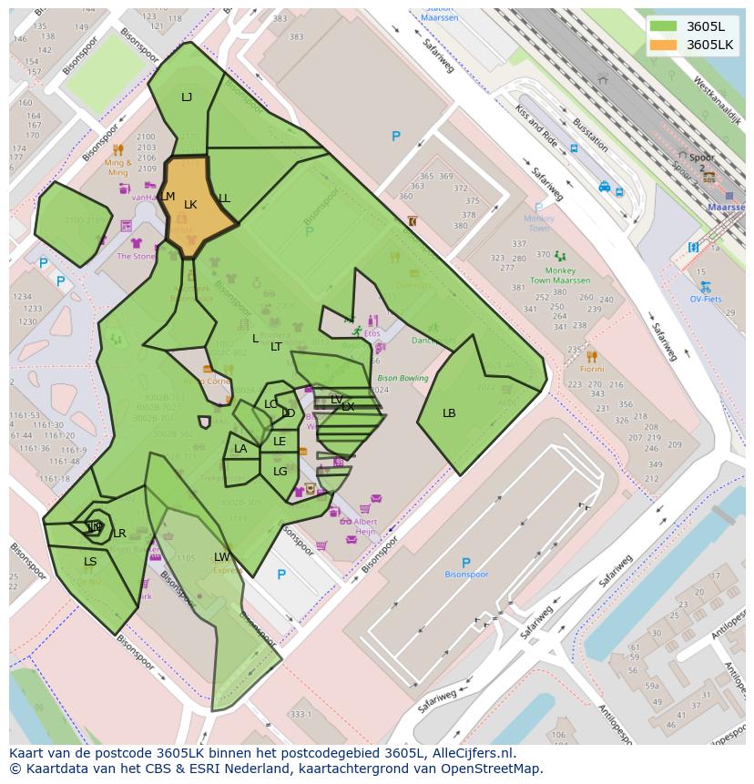 Afbeelding van het postcodegebied 3605 LK op de kaart.