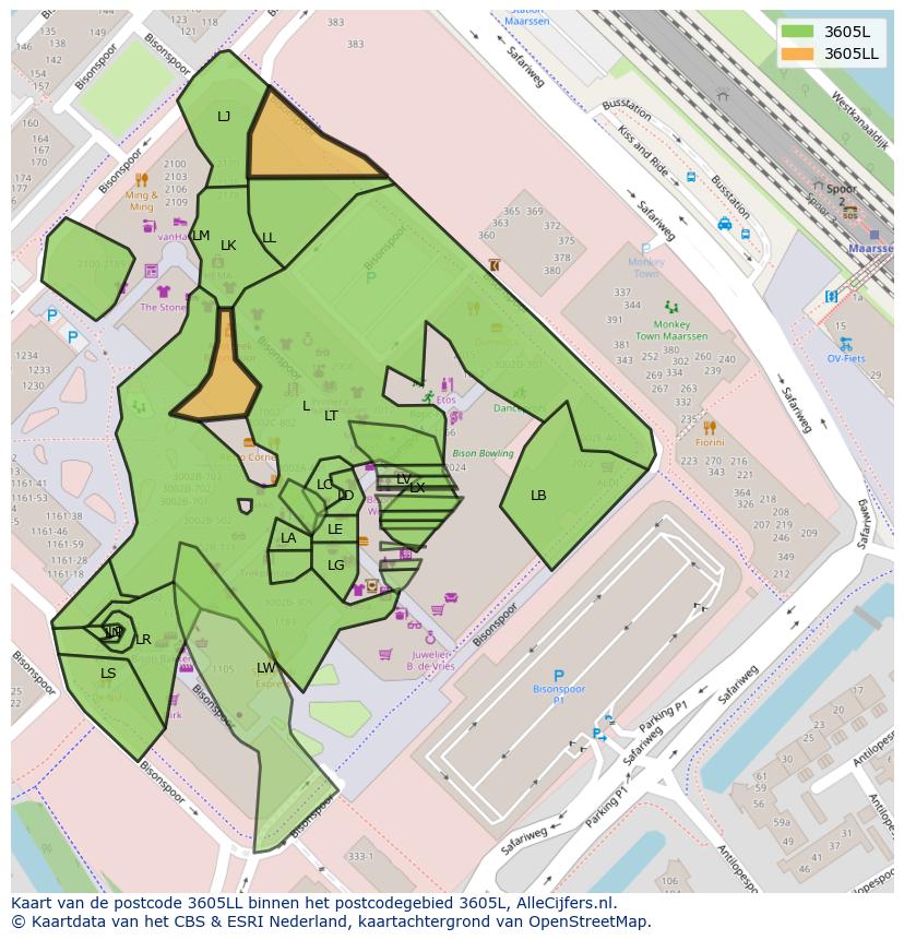 Afbeelding van het postcodegebied 3605 LL op de kaart.