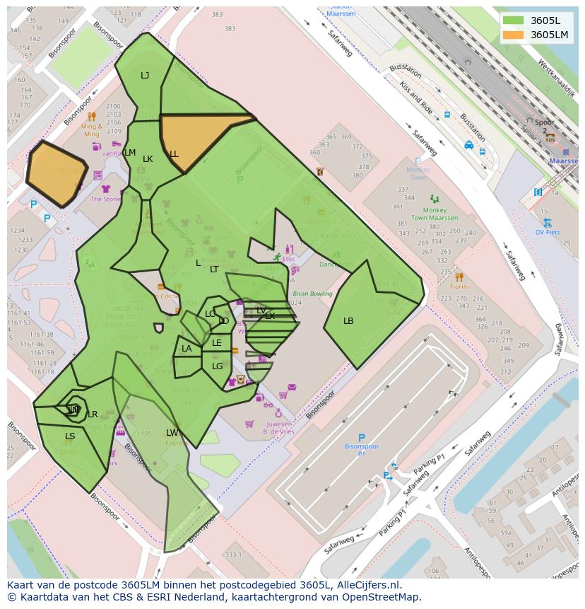 Afbeelding van het postcodegebied 3605 LM op de kaart.