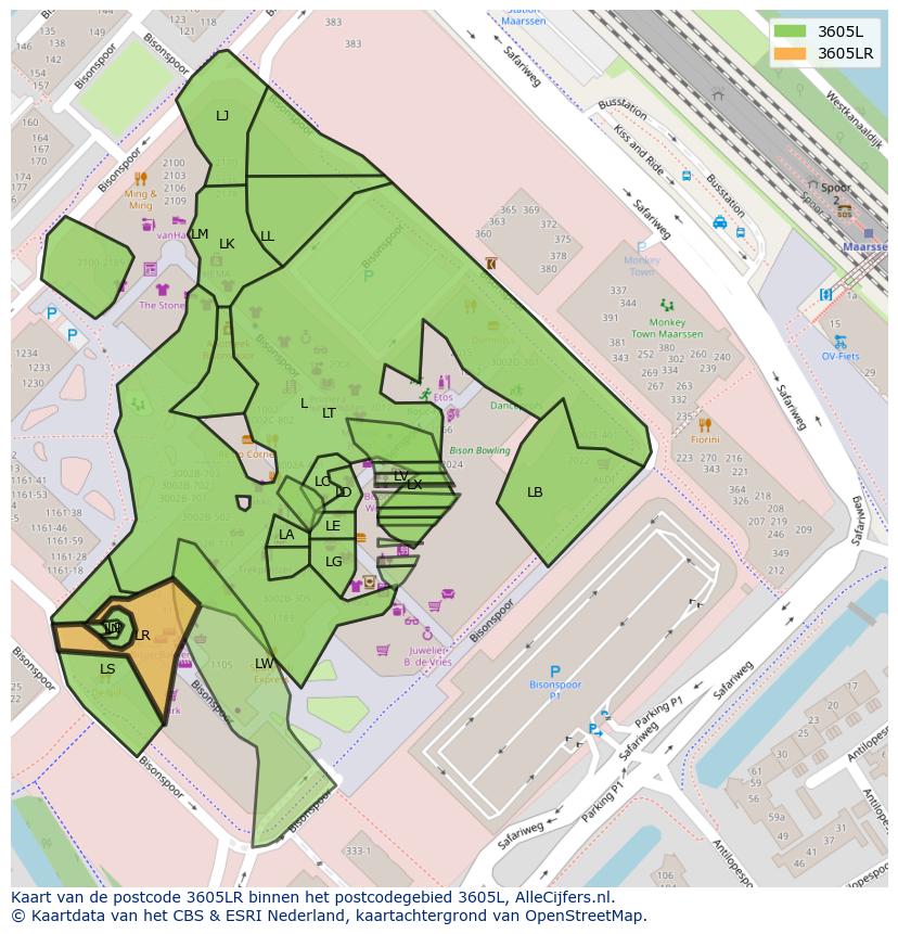 Afbeelding van het postcodegebied 3605 LR op de kaart.