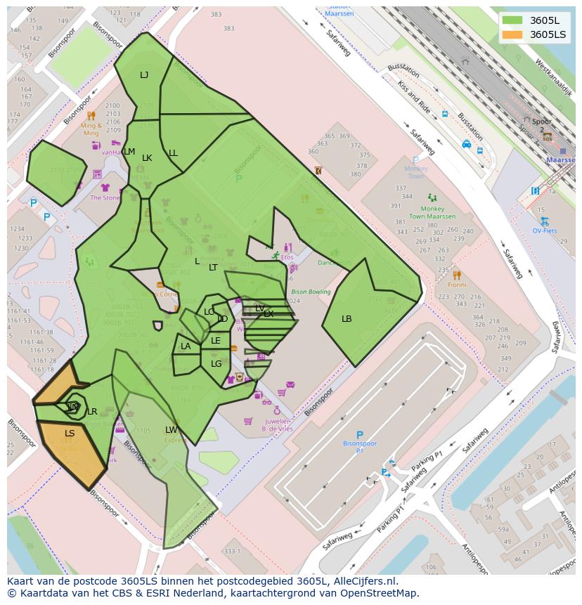Afbeelding van het postcodegebied 3605 LS op de kaart.