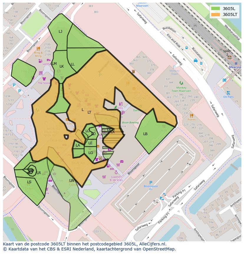 Afbeelding van het postcodegebied 3605 LT op de kaart.