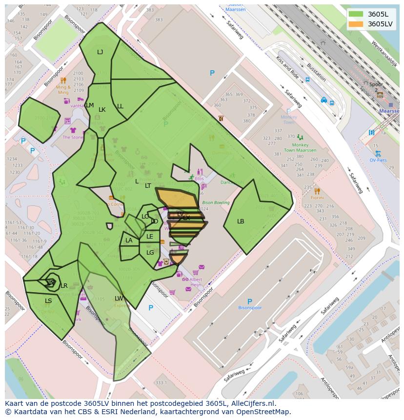 Afbeelding van het postcodegebied 3605 LV op de kaart.